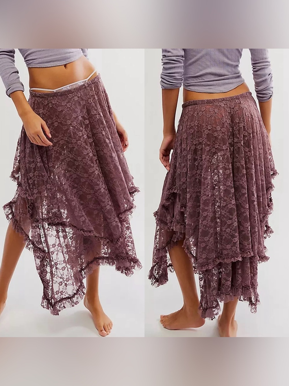 Free People French Courtship Half Slip Asymmetrical Skirt in Roan Rouge Mauve